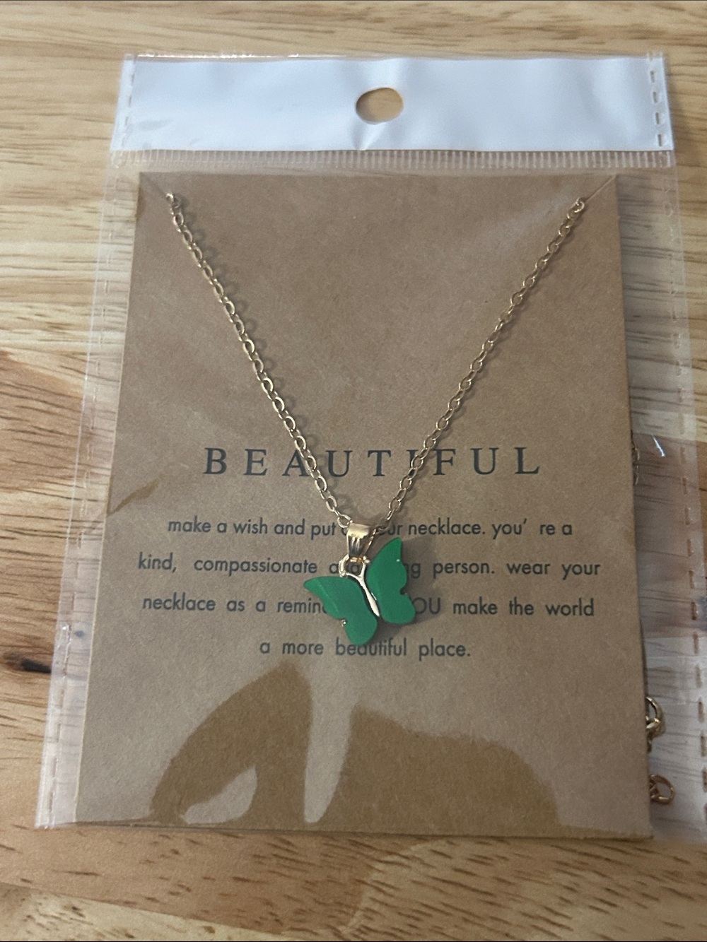 Beautiful Gold Chain Necklace with Green Butterfly Pendant